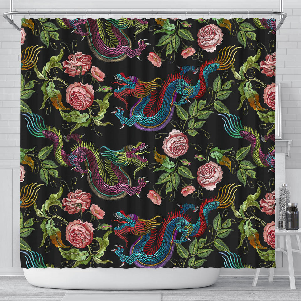 Dragons Flower Pattern Shower Curtain Fulfilled In US
