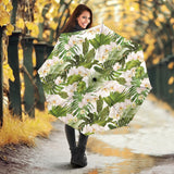 White Orchid Flower Tropical Leaves Pattern Umbrella