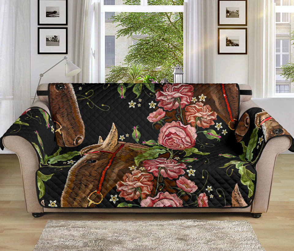 Horse head wild roses pattern Sofa Cover Protector