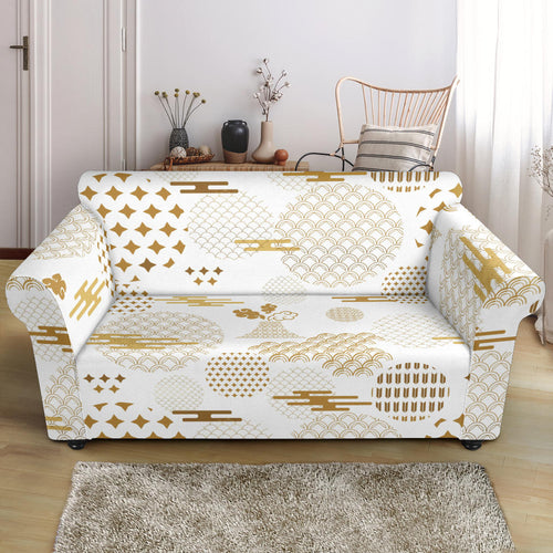 Beautiful Gold Japanese Pattern Loveseat Couch Slipcover