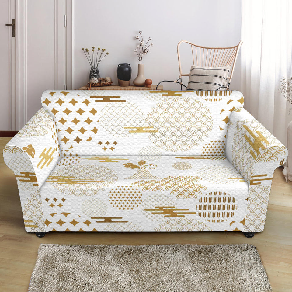 Beautiful Gold Japanese Pattern Loveseat Couch Slipcover