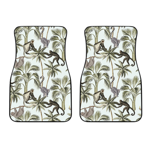 Monkey Sloth Lemur Palm Trees Pattern Front Car Mats