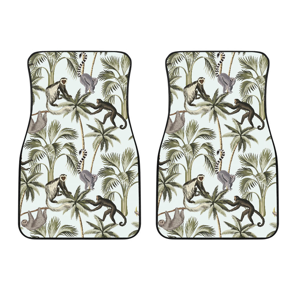 Monkey Sloth Lemur Palm Trees Pattern Front Car Mats