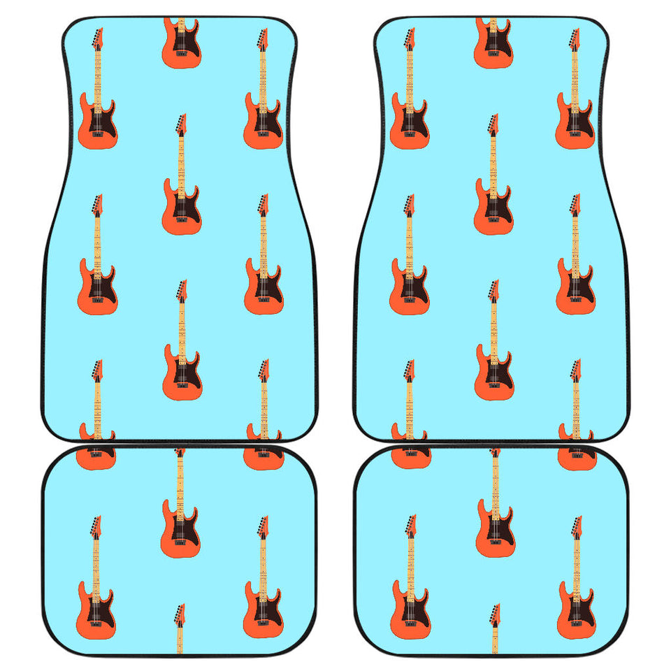 Electric Guitar Pattern Light Blue Background Front And Back Car Mats