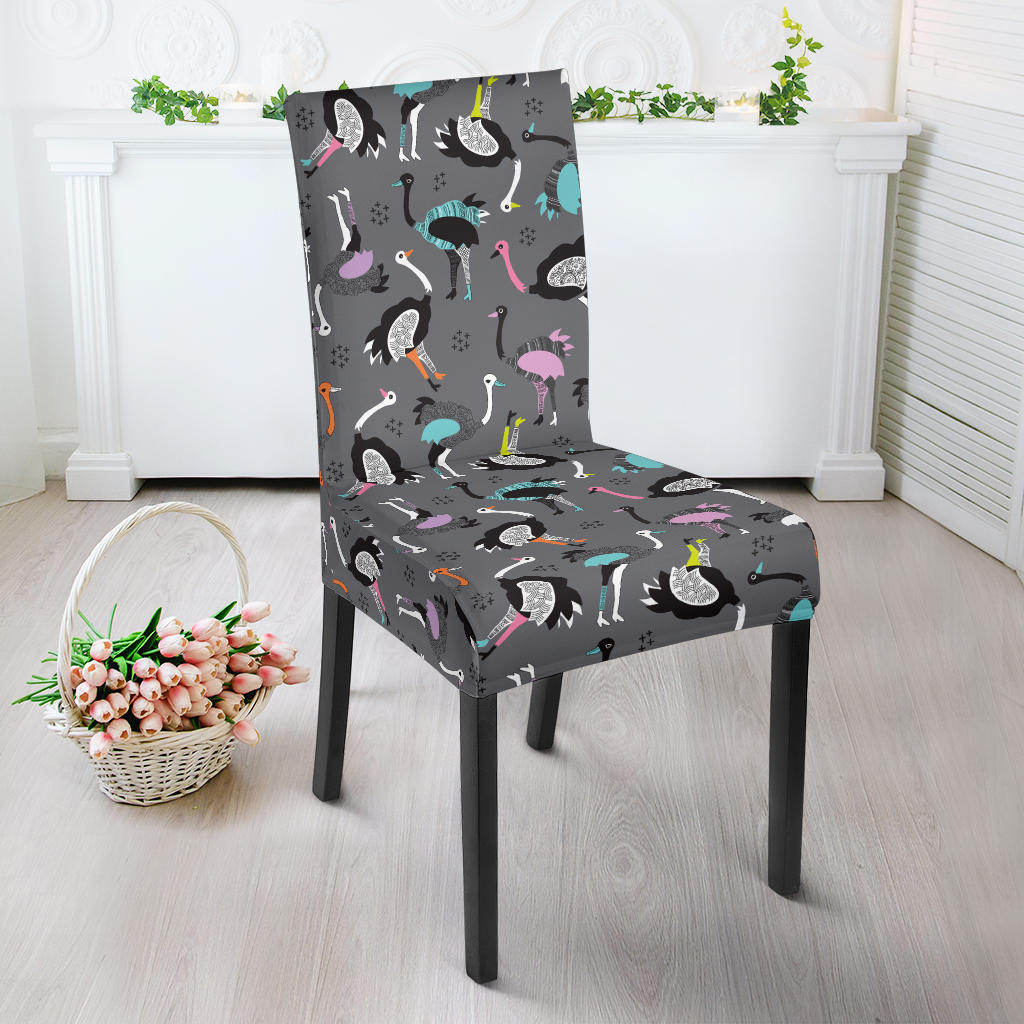 Ostrich Pattern Print Design 01 Dining Chair Slipcover