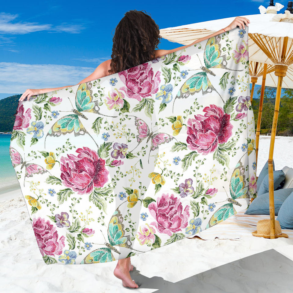 Hand Drawn Butterfly Rose Sarong