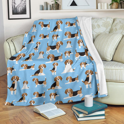 Beagle Dog Blue Background Pattern Premium Blanket