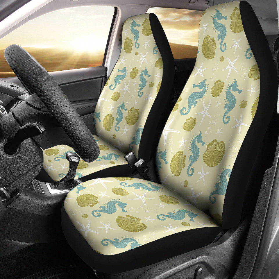 Seahorse Shell Starfish Pattern Background  Universal Fit Car Seat Covers