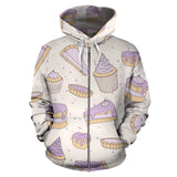 Cakes Pies Tarts Muffins And Eclairs Purple Blueberry Topping Pattern Zip Up Hoodie