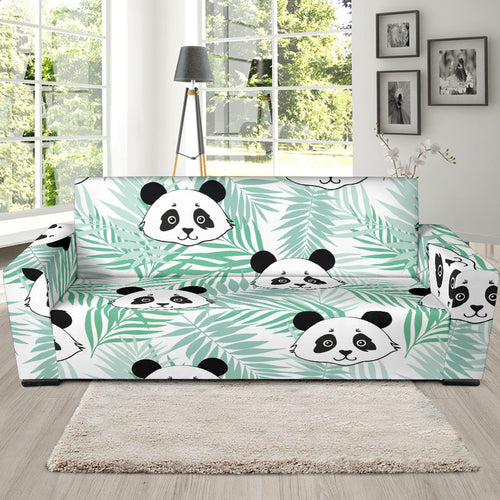 Panda Pattern Tropical Leaves Background Sofa Slipcover