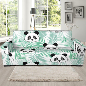 Panda Pattern Tropical Leaves Background Sofa Slipcover