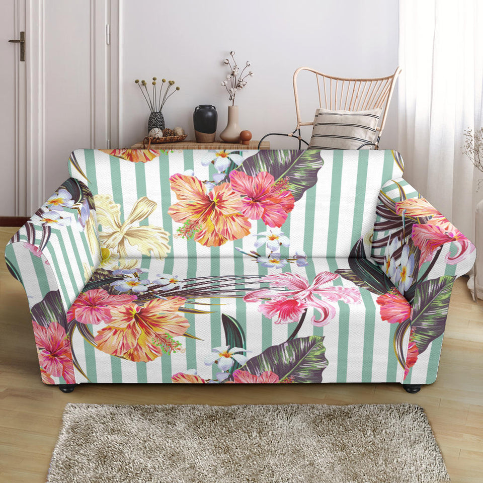 Colorful Orchid Flower Pattern Loveseat Couch Slipcover