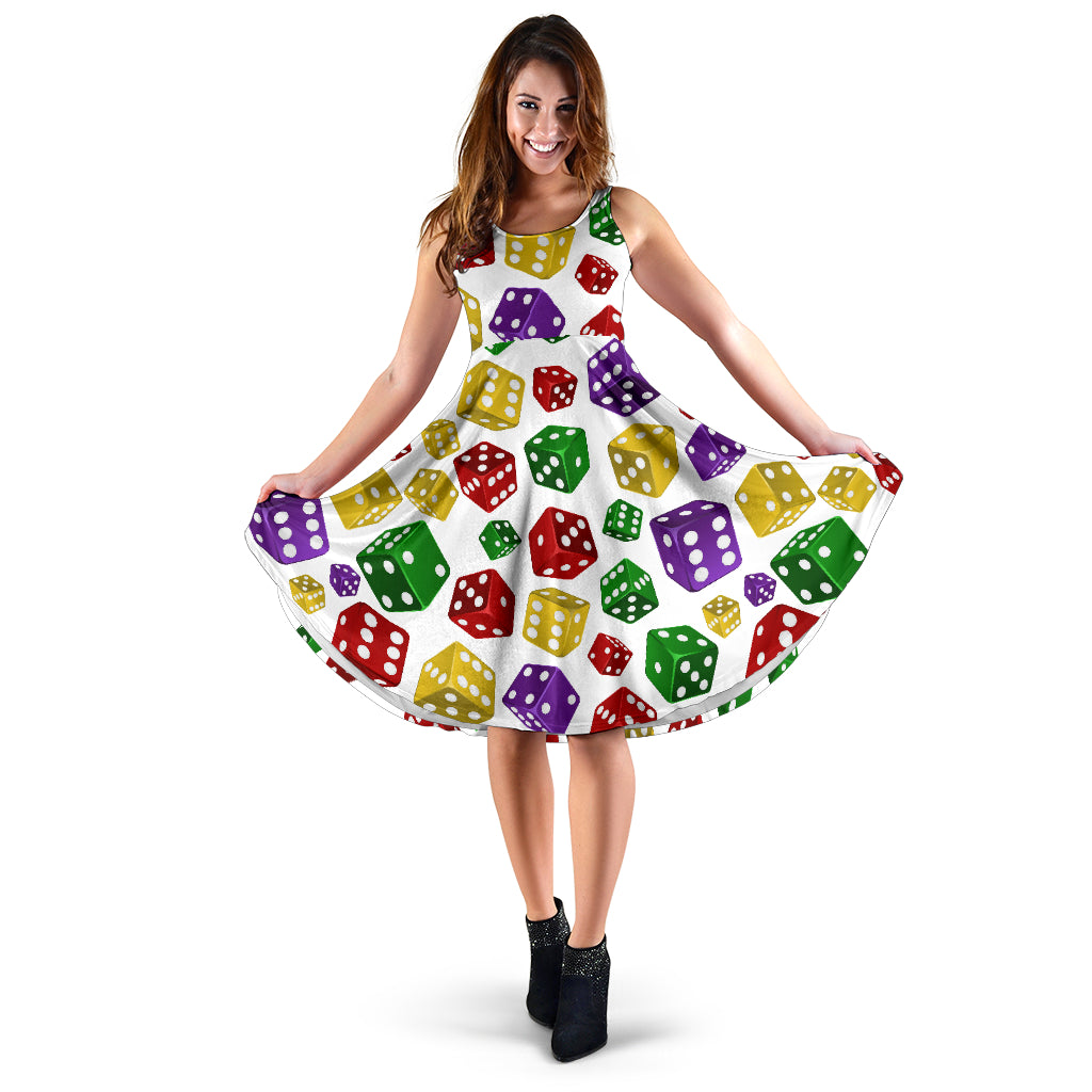 Dice Pattern Print Design 03 Sleeveless Midi Dress