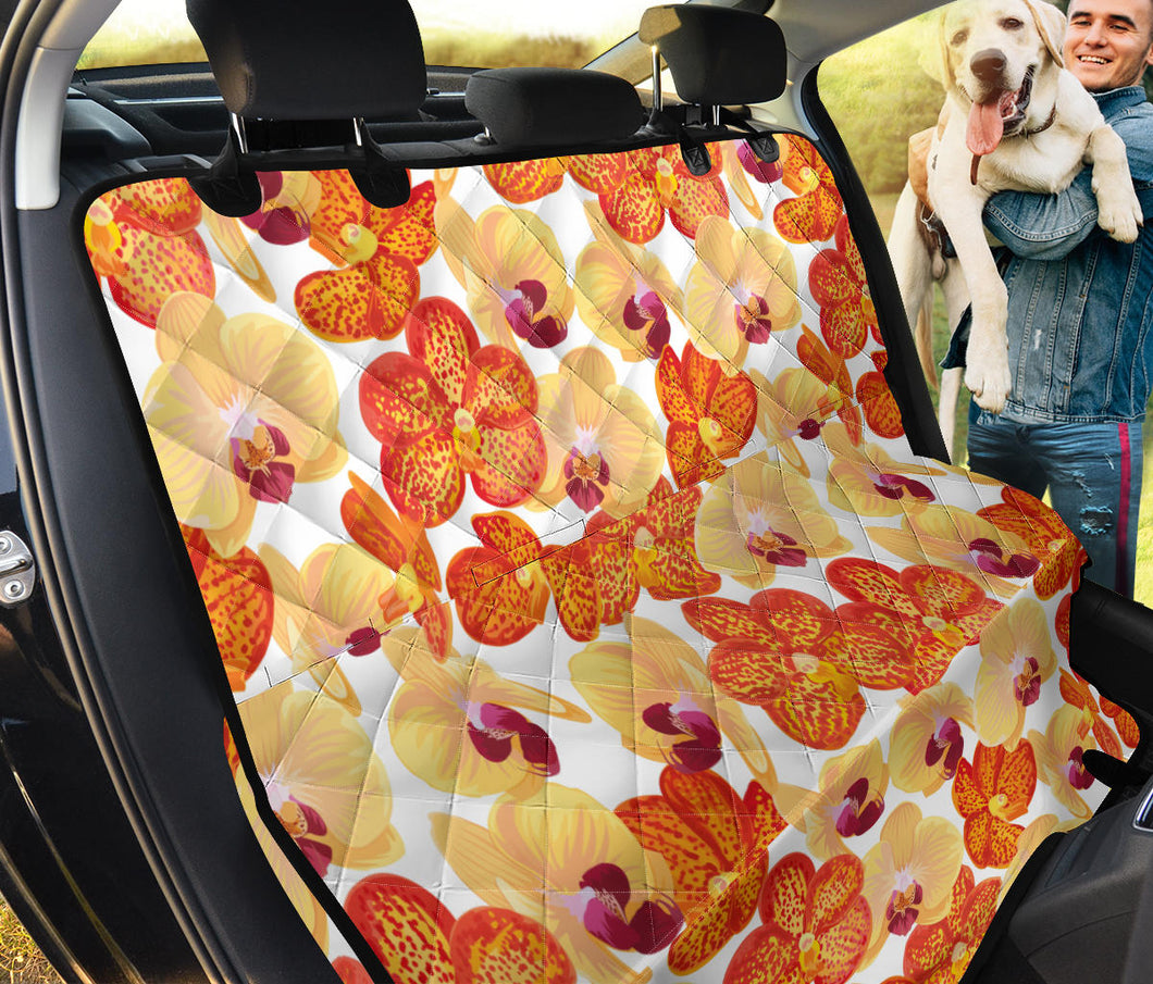 Orange Yellow Orchid Flower Pattern Background Dog Car Seat Covers