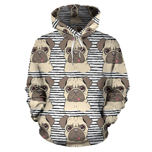 Happy Pug Pattern Men Women Pullover Hoodie