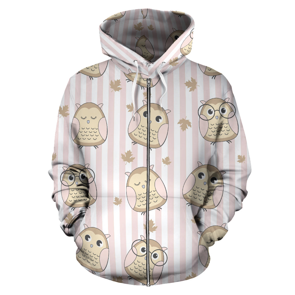 Cute Owl Leaf Zip Up Hoodie