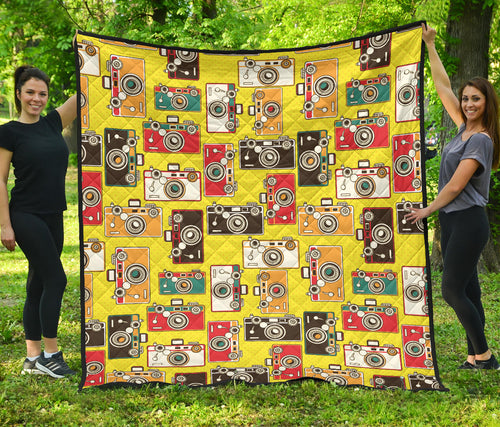 Camera Pattern Print Design 02 Premium Quilt
