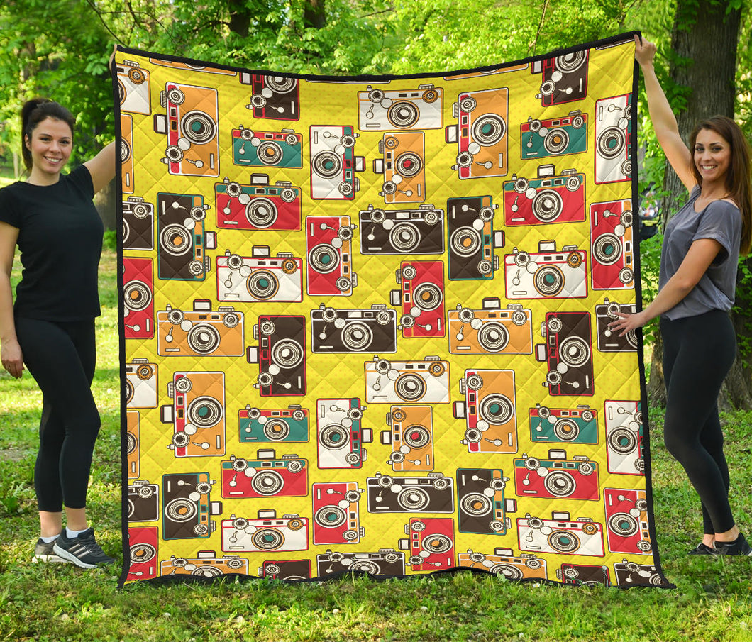 Camera Pattern Print Design 02 Premium Quilt