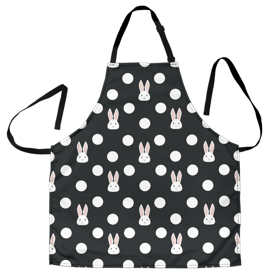 Cute White Rabbit Polka Dots Black Background Adjustable Apron