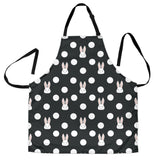 Cute White Rabbit Polka Dots Black Background Adjustable Apron