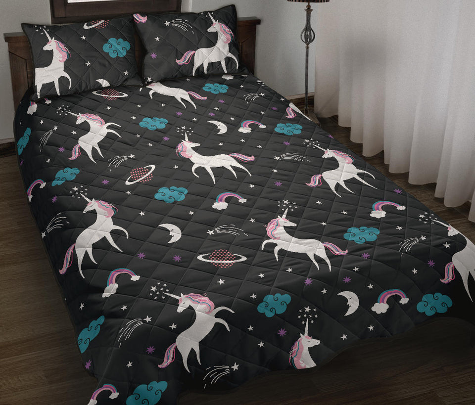 unicorn rainbows moon clound star pattern Quilt Bed Set