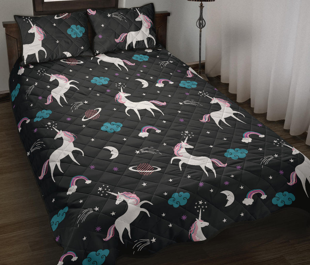 unicorn rainbows moon clound star pattern Quilt Bed Set