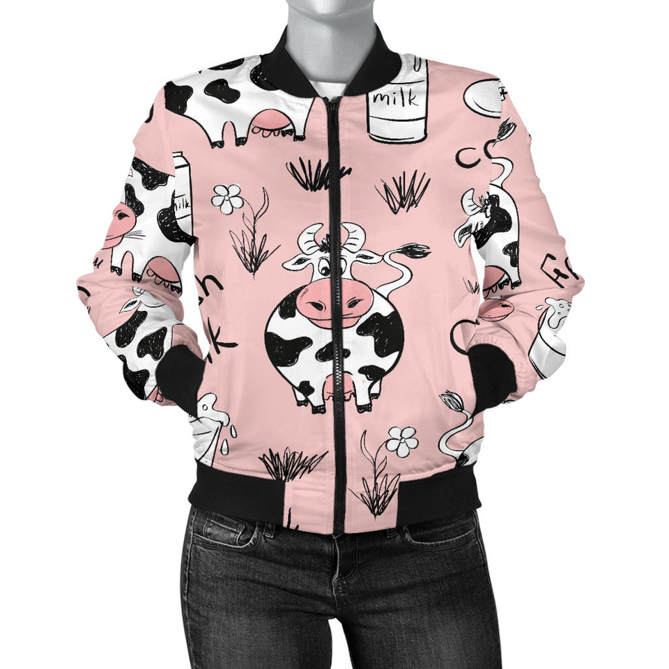 Cows Milk Product Pink Background Women'S Bomber Jacket