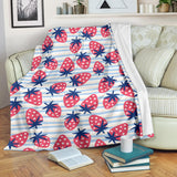 Strawberry Pattern Blue Lines Background Premium Blanket