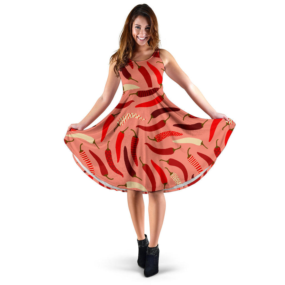 Beautiful Chili Peppers Pattern Sleeveless Midi Dress