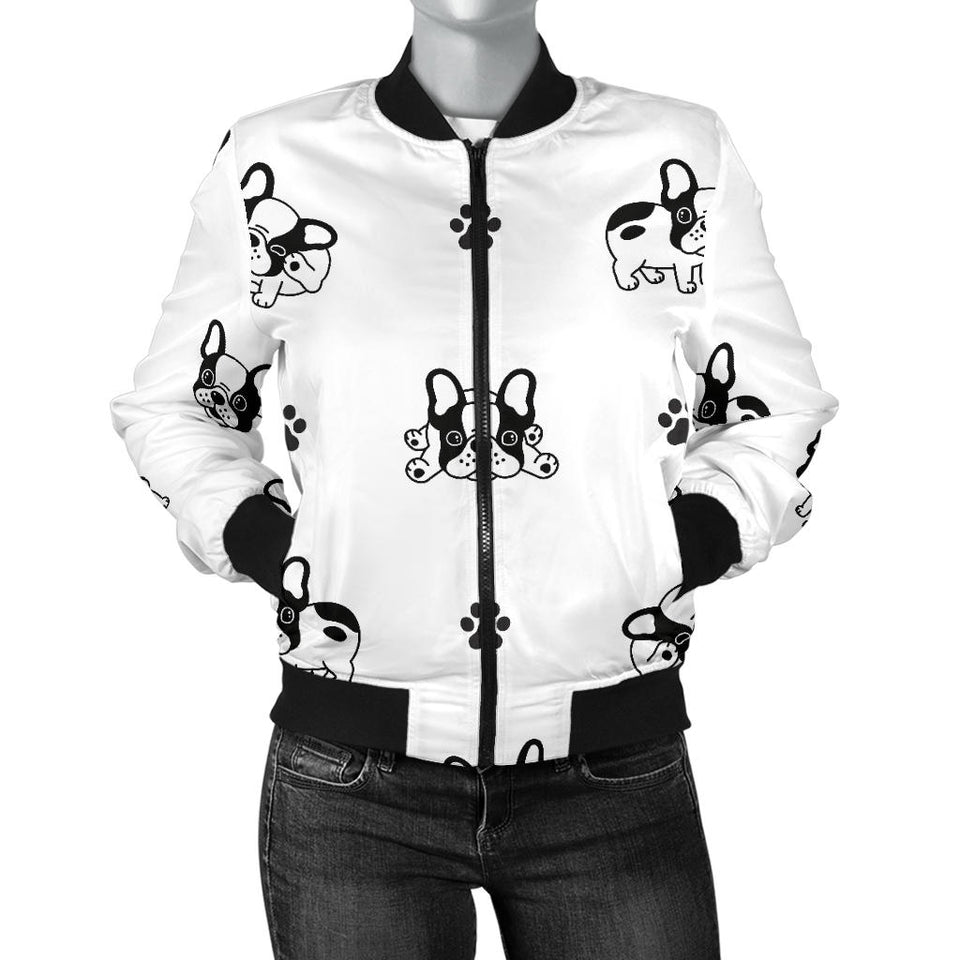 Cute French Bulldog Paw Pattern Women'S Bomber Jacket