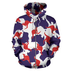 Kangaroo Australian Pattern Zip Up Hoodie