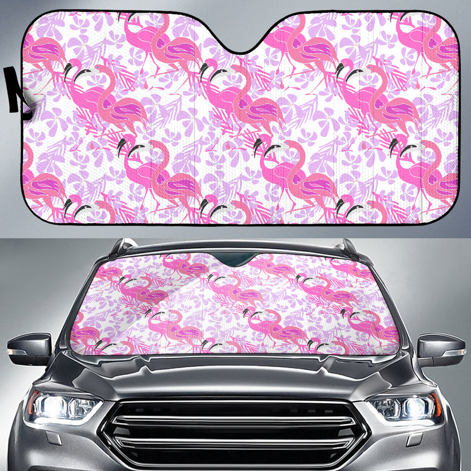 Pink Flamingo Flower Pattern Car Sun Shade