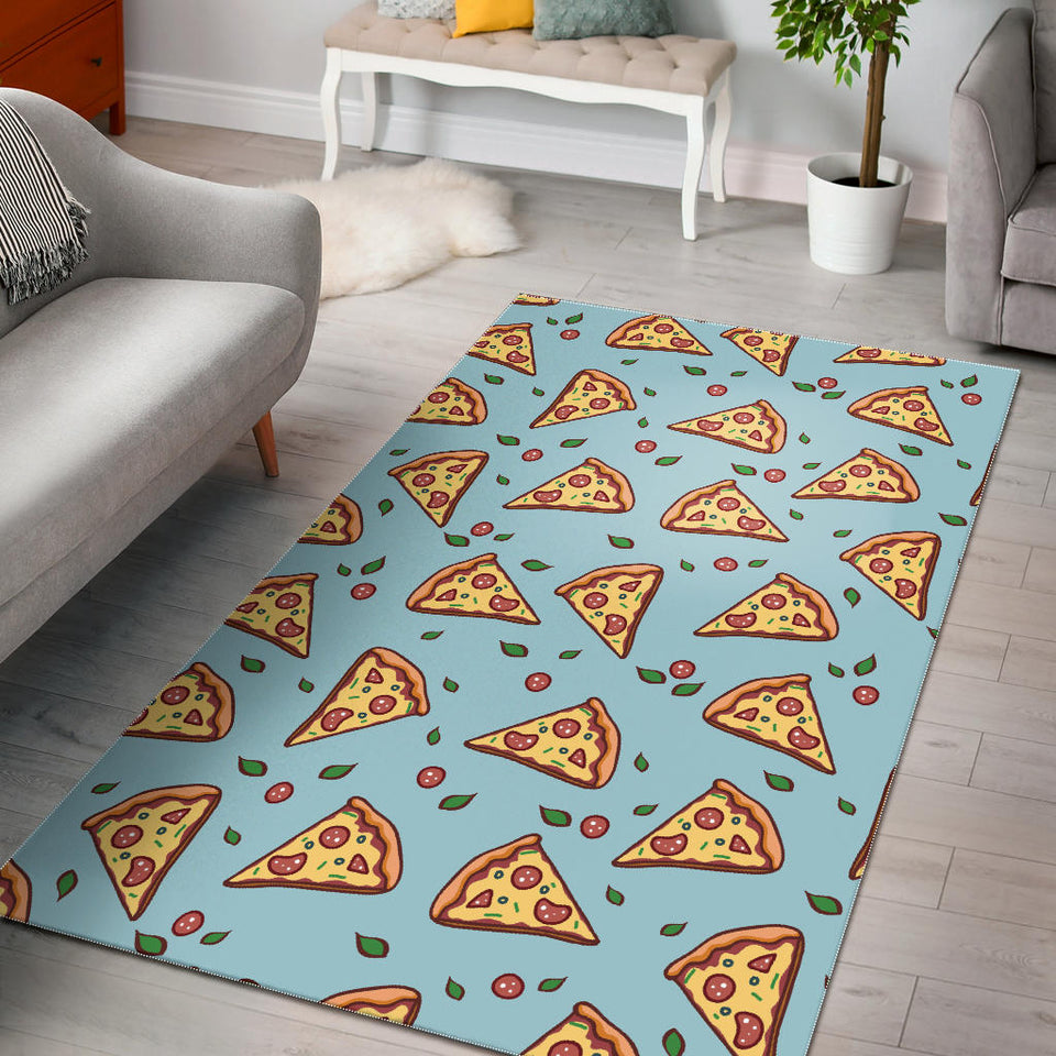 Hand Drawn Pizza Blue Background Area Rug