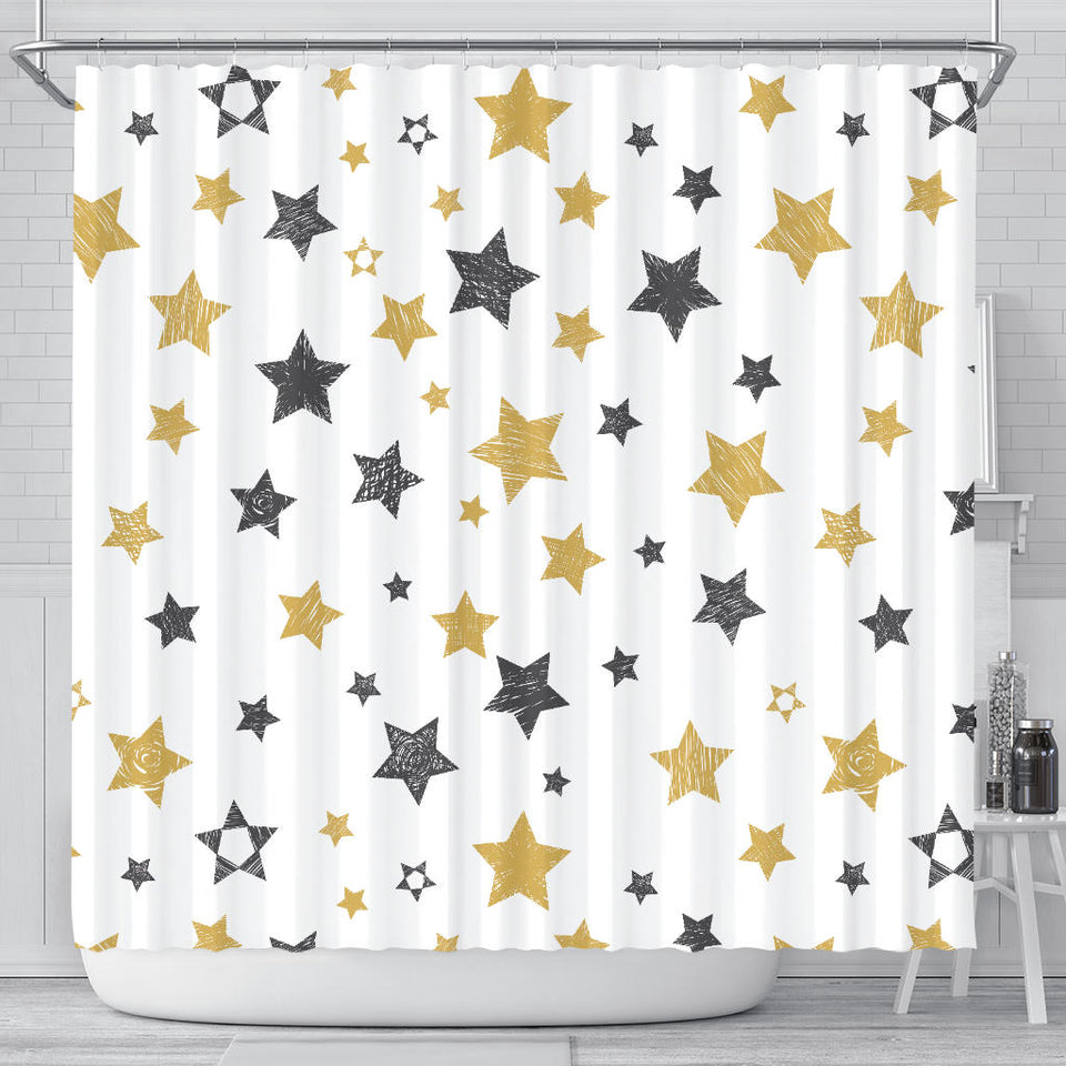 Hand Drawn Gold Black Star Pattern Shower Curtain Fulfilled In US