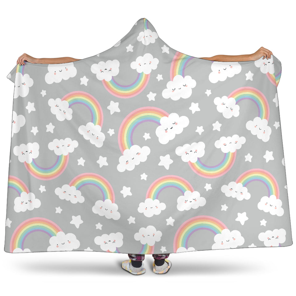 Cute Rainbow Clound Star Pattern Hooded Blanket
