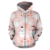 Cute Snowman Christmas Tree Snowpink Background Zip Up Hoodie