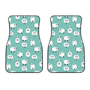 Cute Sheep Green Background Front Car Mats