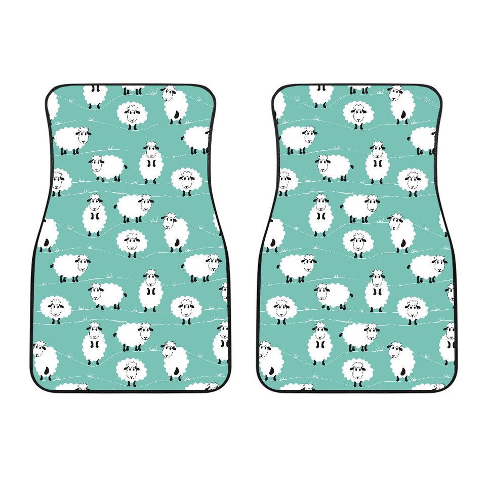Cute Sheep Green Background Front Car Mats