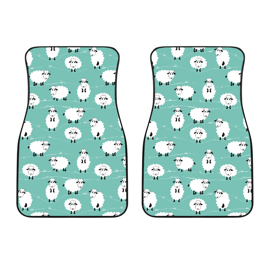 Cute Sheep Green Background Front Car Mats