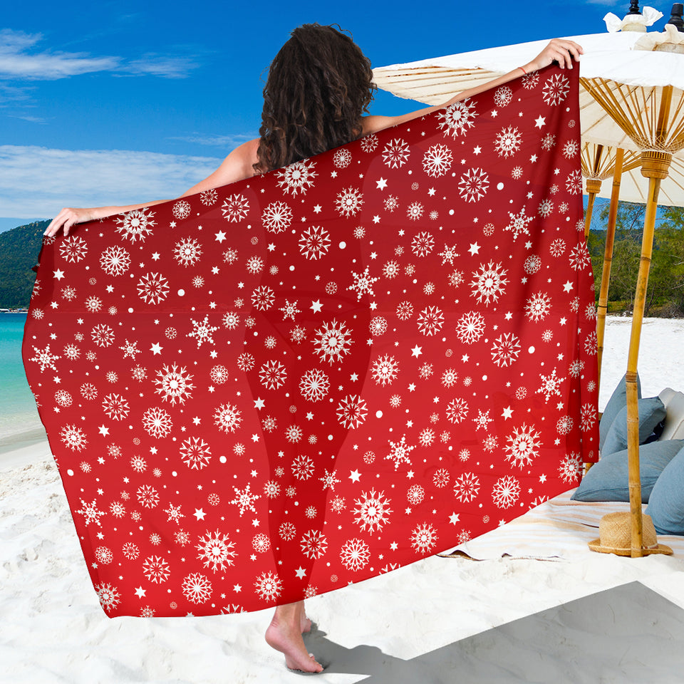 Snowflake Pattern Red Background Sarong