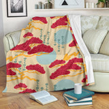 Red Bonsai Gray Sun Japanese Pattern Premium Blanket