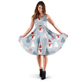 Snowman Christmas  Tree Snow Gray Background Sleeveless Midi Dress