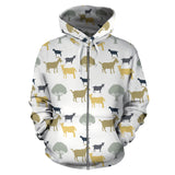 Silhouettes Of Goat And Tree Pattern Zip Up Hoodie