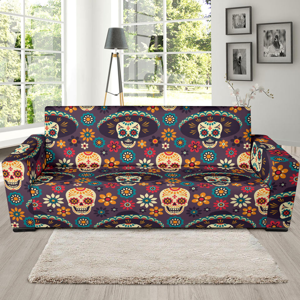 Sugar Skulls Flower Maxican Pattern Sofa Slipcover