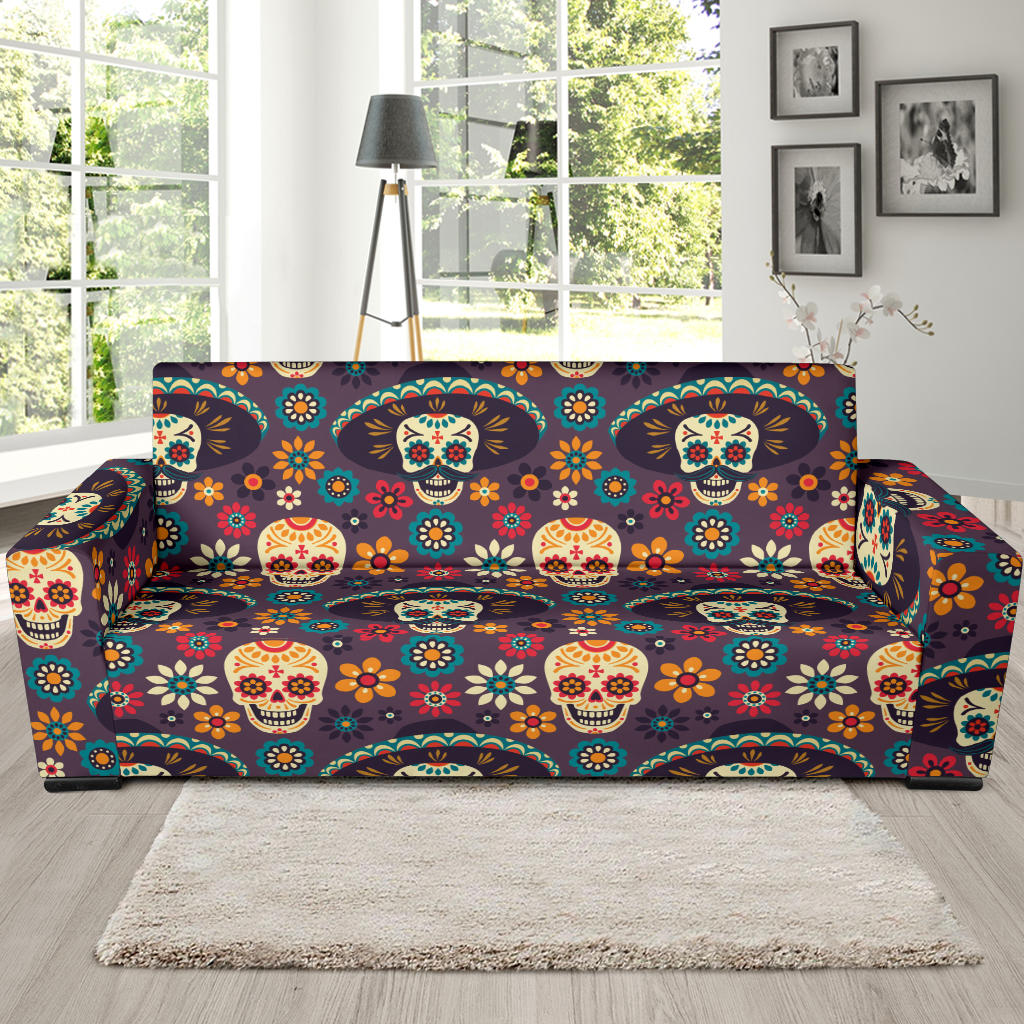 Sugar Skulls Flower Maxican Pattern Sofa Slipcover