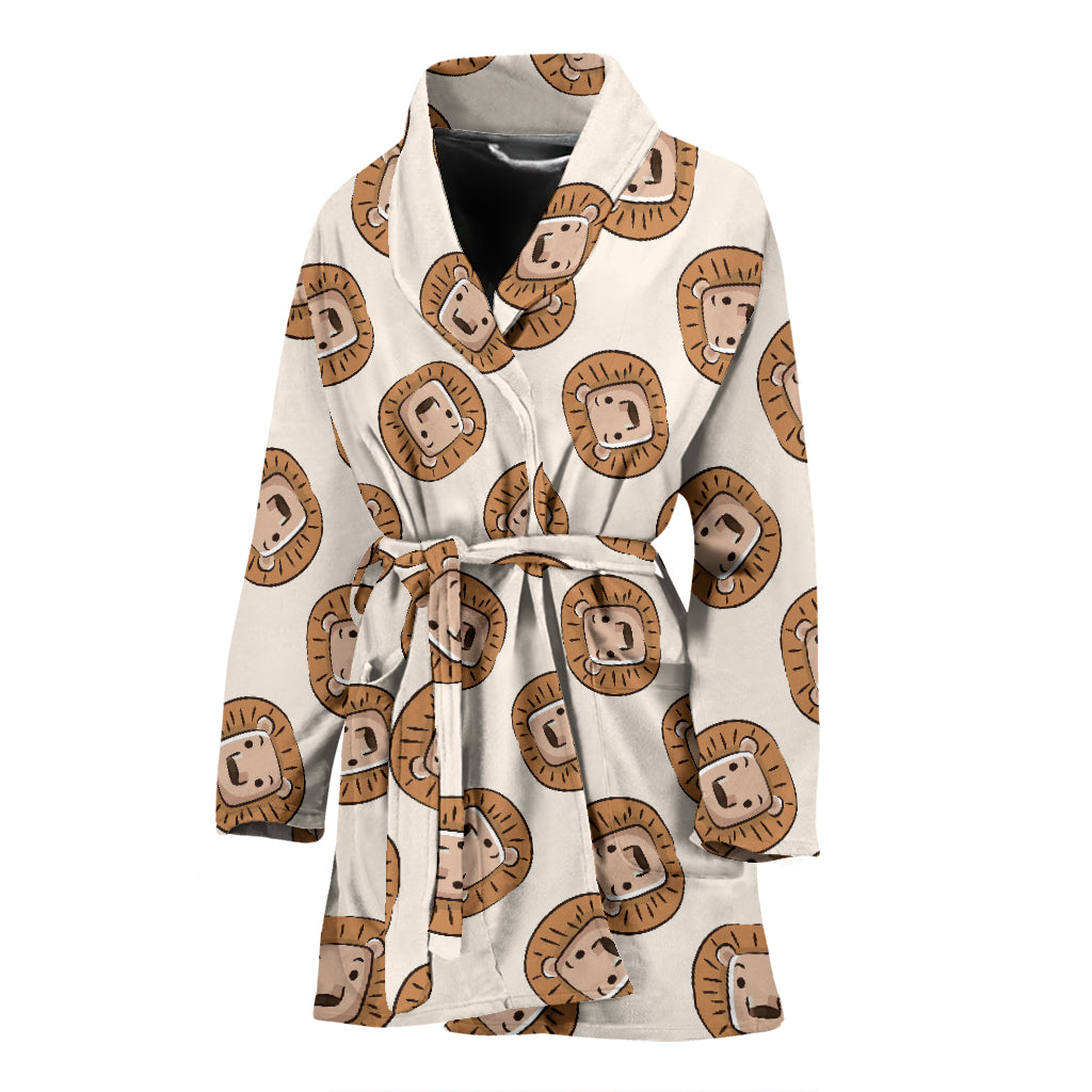 Lion Pattern Print Design 01 Women's Bathrobe