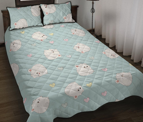White cute hamsters heart pattern Quilt Bed Set