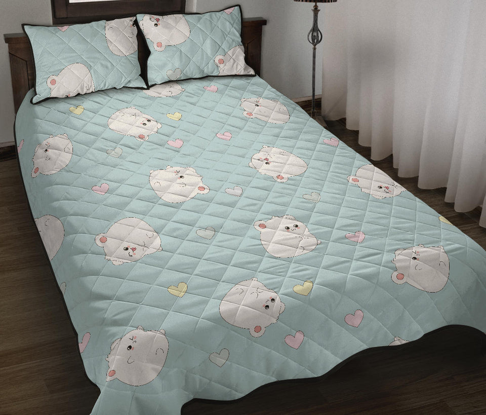 White cute hamsters heart pattern Quilt Bed Set