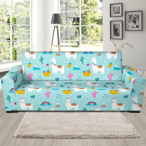 Llama Alpaca Cactus Leaves Pattern Sofa Slipcover