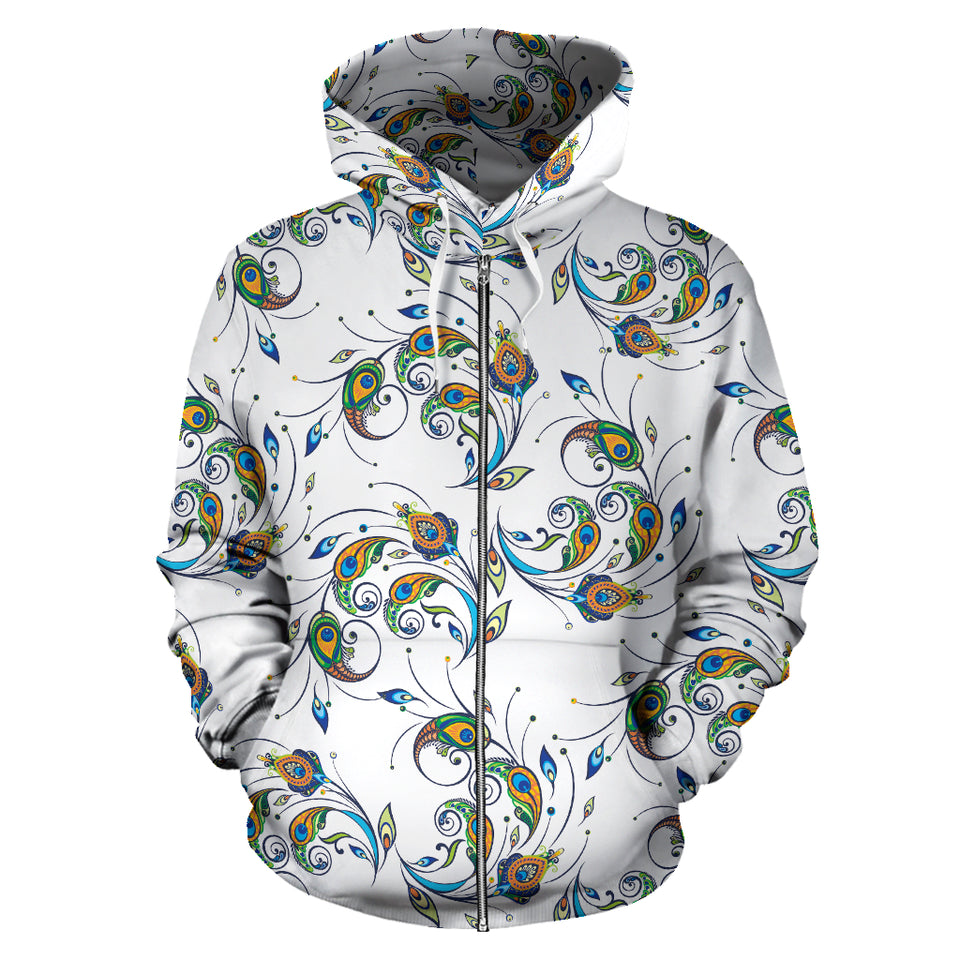 Peacock Feather Pattern Zip Up Hoodie